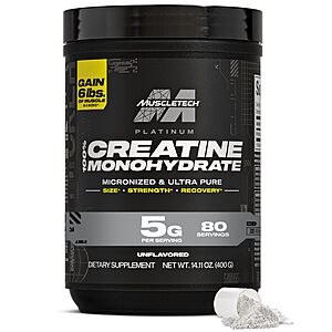 [S&S] MuscleTech Creatine Monohydrate Powder, Platinum Pure - Unflavored Micronized Creatine for Men & Women - Workout Supplements  (80 Servings) $10.77